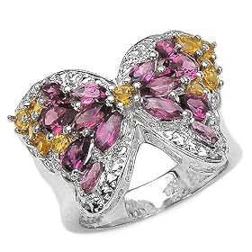3.95 Carat Genuine Citrine and Rhodolite Garnet Sterling Silver Butterfly Ring