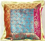 Borcaded Cushion Cover from Banaras with Gota Border - Cotton Silk