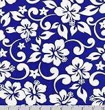 61cDwAT3gxL. SL160  Paradise Pareaus Hawaiian Fabric in Royal Blue Three Yards Total
