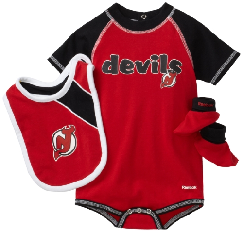 NHL Infant New Jersey Devils Creeper, Bib & Bootie Set - R52Njdkk (Red, 12 Months)