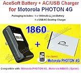 1860mAh AceSoft High Quality Replacement MOTO PHOTON 4G Life Battery and Wa ....