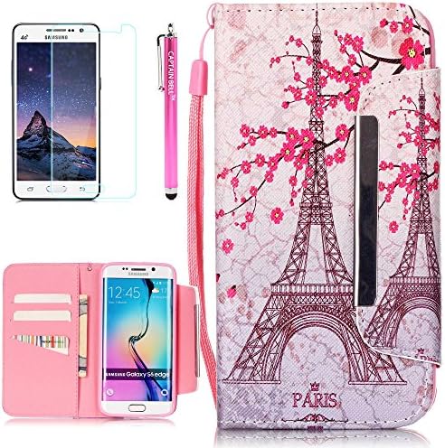 Captain Bell,Galaxy S6 Edge Case,S6 Edge Case,Pu Leather Flip Case Lanyard Wallet Cover Case for Samsung Galaxy S6 Edge [Pink Tower]