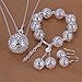 Hot Sale Wedding Fashion 925 Silver Plated Jewelry Set Hand Chain Bracelet Necklace Earings Eardrop Ball Pendant (Ball)