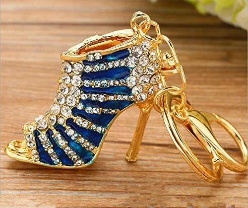 Hulu heels diamond metal keychain car key bag key chain pendant pendant Valentine birthday gift ideas necessary [blue]