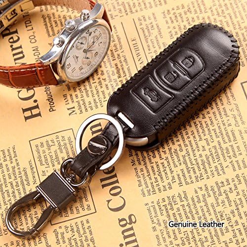 Yirui Auto Accessories Genuine Leather Car Remote Smart 3 Button Key Case Cover Fit for Mazda 6 Atenza 2013-2016 Black