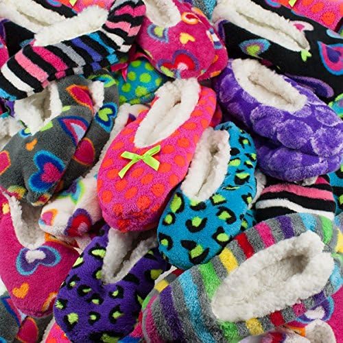 4pk Ladies Snuggle Feet Fuzzy Slippers Non-Slip Lined Socks House Booties Indoor Small/Medium