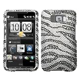 Silver with Black Zebra Stripe HTC HD2 Sparkling Premium Luxury Rhinestones Full Diamond Bling Snap on Cell Phone Case