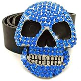 Jim Jones Style Skull Premium Light Blue Iced Out Pewter Belt Buckle