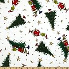 44'' Wide How The Grinch Stole Christmas Flannel Grinch & Trees Celebration White Fabric By The Yard