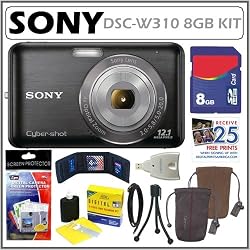 Sony DSCW310 DSC-W310 12.1MP Digital Camera with 4x Wide Angle Zoom featuring a 2.7-inch LCD in Black + 8GB Accessory Kit