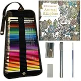 Colored Pencils for Adults & Kids, 48 Watercolor Pencils Roll Canvas Artist Set, Best for Adult Coloring Books - FREE Coloring Book, Sharpener, Extender, Blending Brush, Eraser, Coloured Pencils