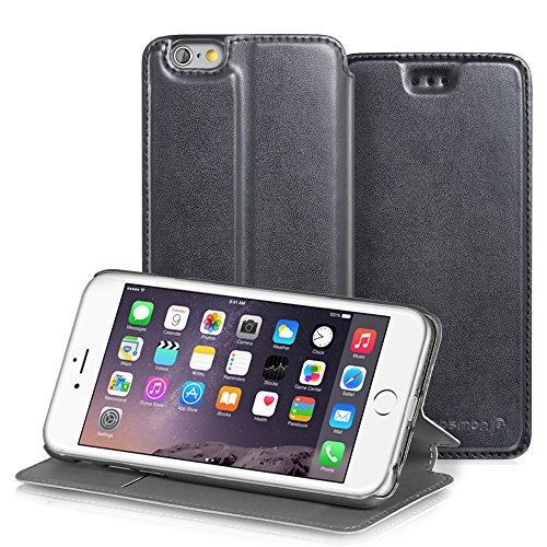 Apple iPhone 6 (4.7") Wallet Case - Fosmon CADDY-METALLIC Slim Leather Case with Stand for Apple iPhone 6 (4.7") (Black)