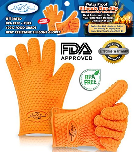 Heat Resistant Silicone BBQ Gloves- Best Oven Gloves-Perfect Grill Gloves, Great for Cooking, Boiling-Water Proof