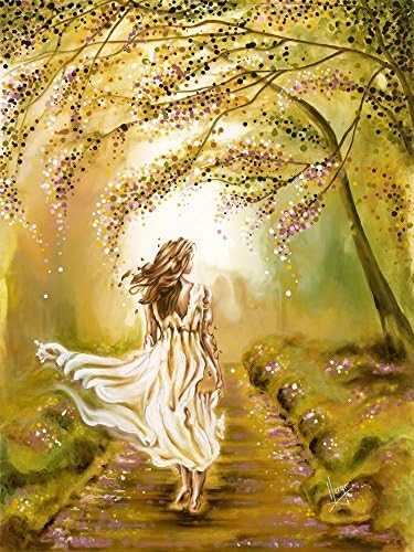 Embellished Art Wall Print on Canvas 40"x26" - A WALK IN THE PARK - hand painted with thick acrylics by Karina Llergo Art