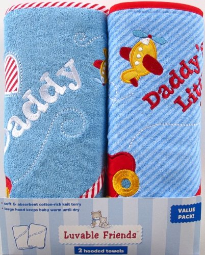 2-Pack I Love Hooded Towels, Blue-Daddy