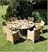 Outdoor Living : Round Teak Outdoor Drop-Leaf Dining Table with 6 Maintenance Free Rattan Sussex Armchairs with Cushions