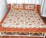 Golden Hand Block Printed King Size bed sheet Bedspread with Pillow Covers  ....