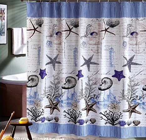 Eforcurtain Fish Pattern Shower Curtain,Waterproof and Mildew Resistant Bathroom Curtain,72-Inch by 72-Inch, Purple/Blue/White
