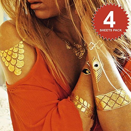 Sofia Flash Tattoos Collection Includes 4 Large Sheets of Metallic Tattoos