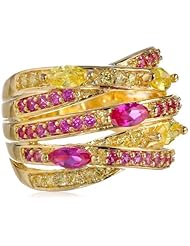 Yellow Bronze Created Ruby and Yellow Cubic-Zirconia Ring