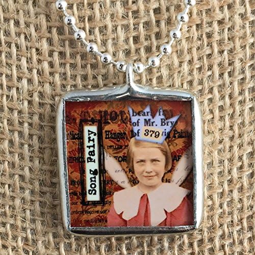 The Song Fairy Vintage Collage Art Soldered Glass Pendant Charm Necklace