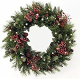 Cordless LED Pre-lit Cone & Berry Christmas Wreath