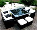 Rattan Sitzgruppe Tisch 4 Sessel + 4 Hocker Polyrattan (To) Lieferung Anfang Juni