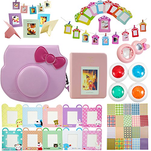 Katia Hello Kitty Instant Camera Accessories Bundles Set for Fujifilm Instax Hello Kitty Instant Film Camera with Hello Kitty Camera Case/ Album/ Selfie Lens/ Filter/ Frame/ Sticker (Pink)