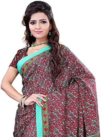 Surat Tex Red & Green Crepe Daily Wear Printed Sarees With Blouse Piece-E587SE1005DSP