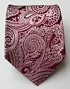 100% Silk Woven Crimson and Pink Paisley Tie w/Matching Pocket Square