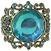 2.5" Wide Opening Bangle With Rhinestones And Large Jewel In Aqua With Brass, Antique Finish