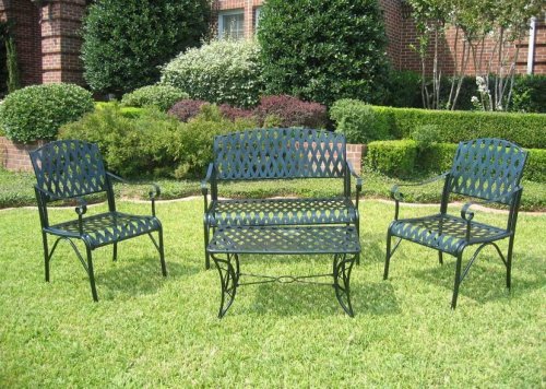 4pc Outdoor Diamond Lattice Outdoor Iron Settee Patio Set