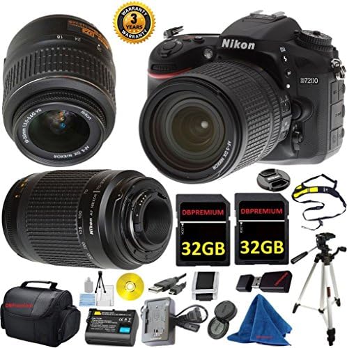 Nikon D7200 DX-Format DSLR Digital Camera Body, Nikon 18-55mm VR Lens, Nikon 70-300mm f/4-5.6G Auto Focus Nikkor, 2pcs 32GB Memory, Camera Case - International Version