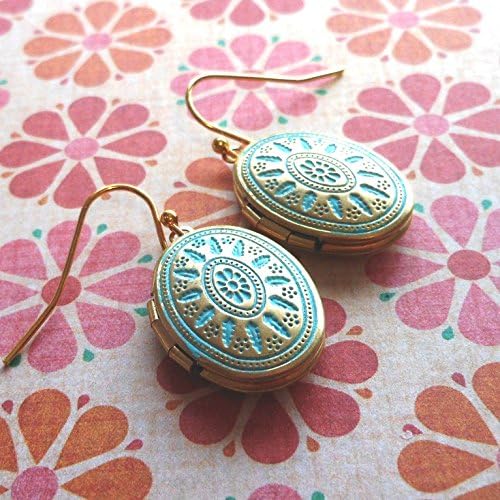 Memory Lane verdigris locket earrings