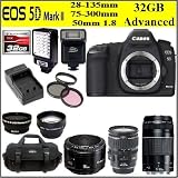 Canon EOS 5D Mark II 21.1MP Full Frame CMOS Digital SLR Camera with Canon EF 28-135mm f/3.5-5.6 IS USM Lens + Canon EF 75-300mm f/4-5.6 III Zoom Lens + Canon EF 50mm f/1.8 Camera Lens + 32GB Advanced Package