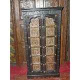 Old Door Armoire Dark Teak Iron Brass Antique Cabinet India Furniture 60"x28" ~ Mogul Interior