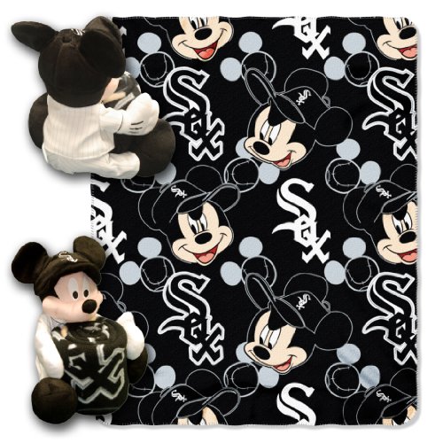 Disney/MLB Chicago White Sox Mickey Character Shaped Pillow with 40-Inch-by-50-Inch Fleece Throw Set