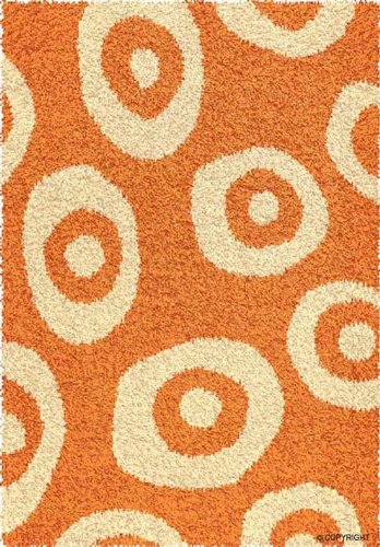 Creative Retro Shag Rugs: 88027-386 Orange Ivory: 4'7 x 6'7 Rectangle