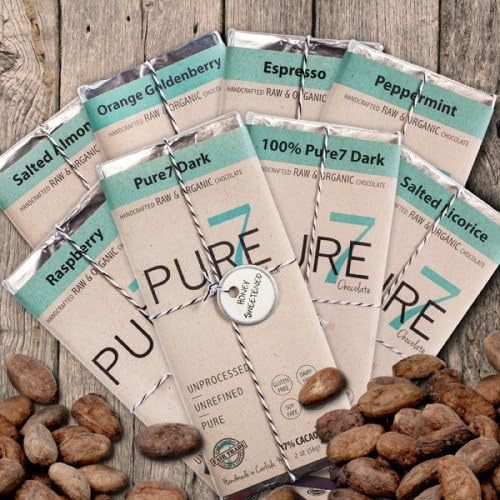 Pure7 Raw Chocolate Bars Honey Sweetened Chocolate Bars (Sampler Pack - Try All 8)