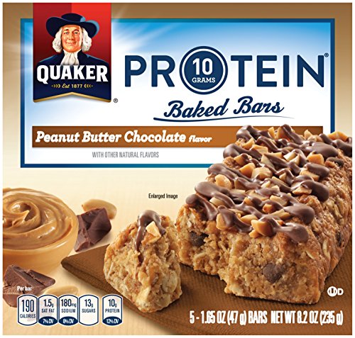 Quaker Baked Protein Bars, Peanut Butter Chocolate, Breakfast Bars, 5 Bars Per Box (Pack of 8 Boxes)