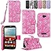 Alcatel One Touch - Cellularvilla Pu Leather Wallet Card Flip Open Pocket Case Cover Pouch for Alcatel One Touch Fierce 2 7040T (Pink Glitter)