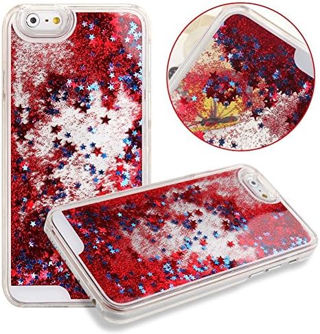 iPhone 6 Case, Hideer iPhone 6 Case 4.7" (2014 Version),Liquid Case for iPhone 6,Case for iPhone 6,Hard Case for iPhone 6, Fashion Creative Design Flowing Liquid Floating Luxury Bling Glitter Sparkle Love Heart Hard Case for Apple iPhone 6 with 4.7 inch Screen (Stars: Red)