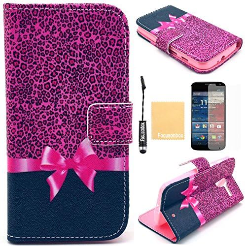 Moto X Case, Focusonbox(TM)PU Leather Protective Flip Folio Slim Fit Wallet Purse Stand Case Cover for Motorola Moto X (1st Generation), with Screen Protector, Stylus and Cleaning Cloth YB4