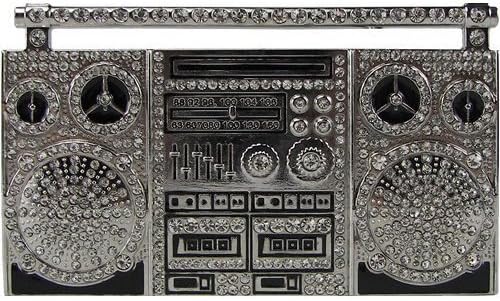 Silver Bling Ghetto Blaster Belt Buckle With Rhinestones - Super Encrusted