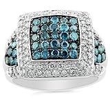 14K White Gold 2.00 Carat White and Treated Blue Diamond Ring - Size 7