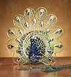13" Hand Sculpted Regal Peacock Table Top Figure Fan