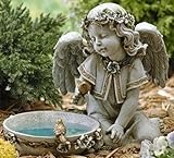 Joseph Studio 62852 Tall Angel Sitting By Solar Bird Bath Statue, 11-Inch