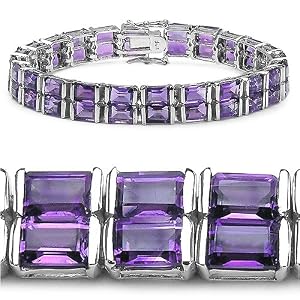 24.00 Carat Genuine Amethyst Silver Bracelet by
