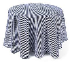 Pack of 2 Farm Fresh Navy Blue & White Striped Round Cotton Table Cloths 96"