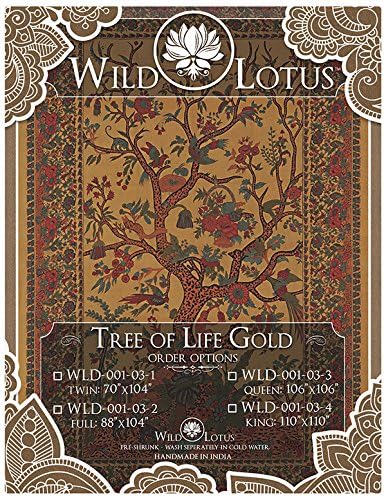 Wild Lotus Tree of Life Tapestry Gold Full Size